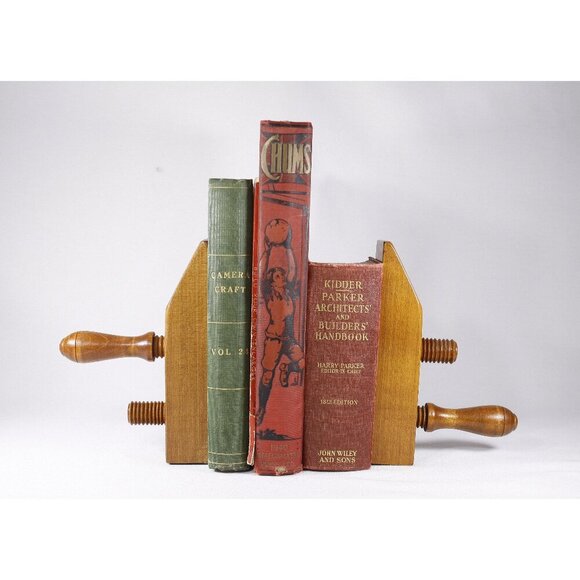Vintage 1970s Maple wood bookends, MCM Vice book ends, Wooden Book supports, - Picture 2 of 8